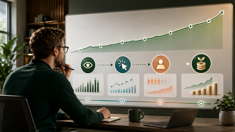SEO-specialist analyserer udviklingen fra synlighed og klik til konverteringer og økonomisk værdi.