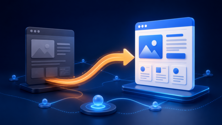 Illustration af en 301 redirect, der omdirigerer en gammel webside til en ny URL