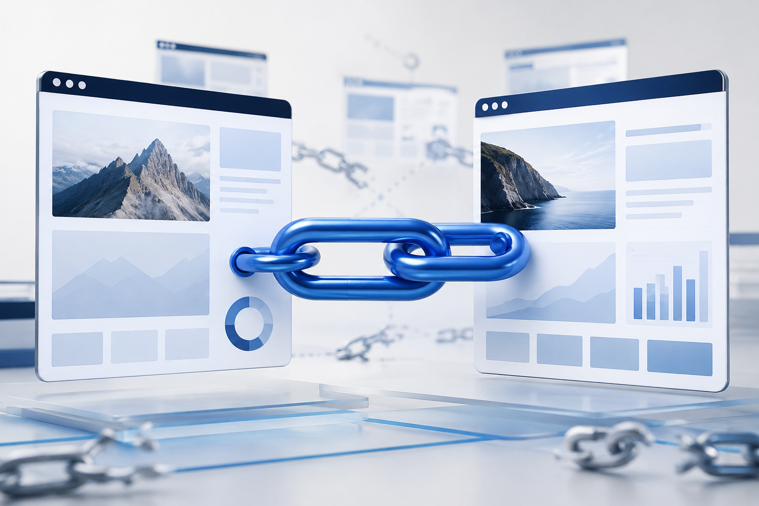 Stærkt blåt backlink forbinder to relevante hjemmesider